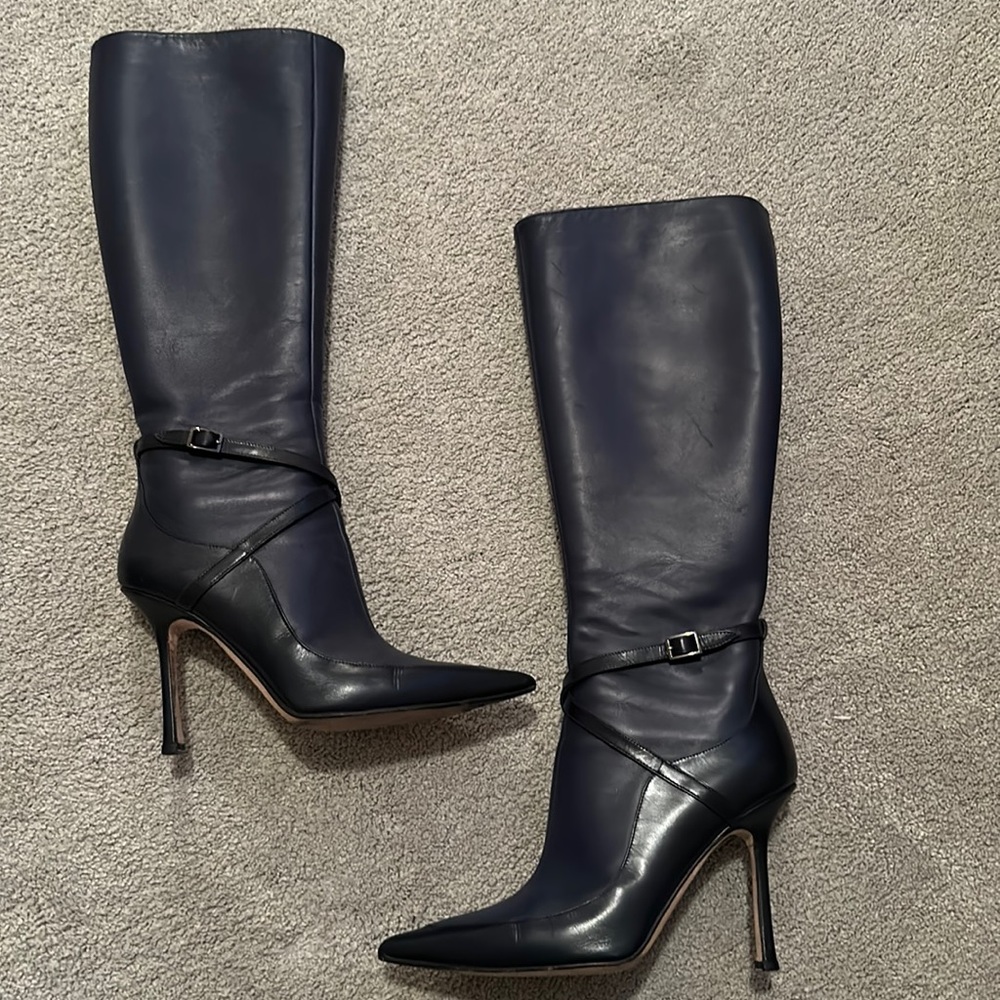 Authentic jimmy Choo, Navy, and black leather boots